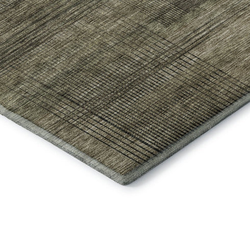 8' X 10' Brown Beige And Gray Striped Washable Area Rug With UV Protection