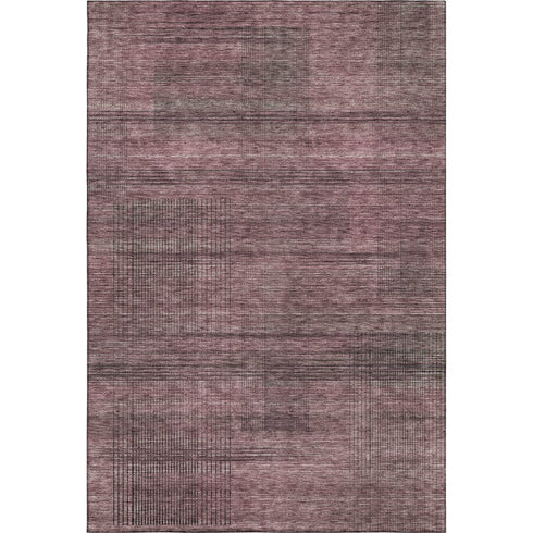 5' X 8' Merlot And Gray Striped Washable Area Rug With UV Protection