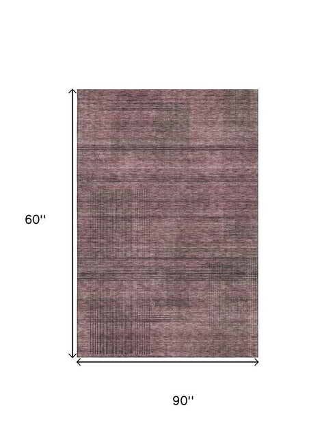 5' X 8' Merlot And Gray Striped Washable Area Rug With UV Protection