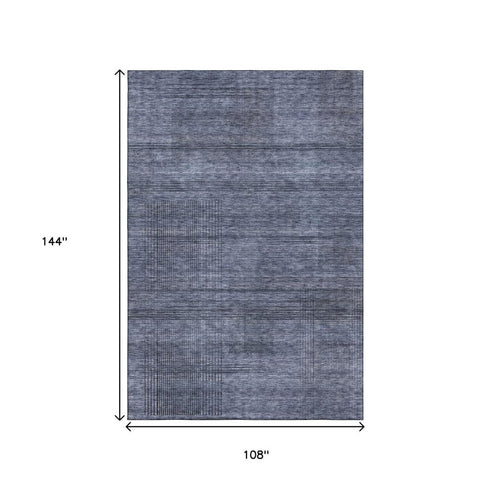 9' X 12' Navy Blue And Gray Striped Washable Area Rug With UV Protection