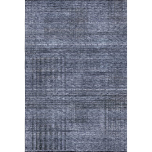 9' X 12' Navy Blue And Gray Striped Washable Area Rug With UV Protection
