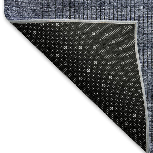 9' X 12' Navy Blue And Gray Striped Washable Area Rug With UV Protection