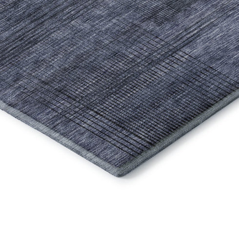 9' X 12' Navy Blue And Gray Striped Washable Area Rug With UV Protection