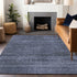 9' X 12' Navy Blue And Gray Striped Washable Area Rug With UV Protection