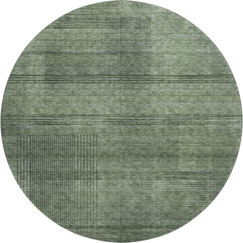8' Olive Green And Gray Striped Washable Round Rug With UV Protection