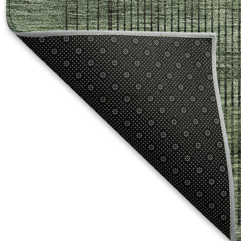 8' Olive Green And Gray Striped Washable Round Rug With UV Protection