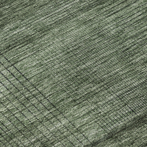 8' Olive Green And Gray Striped Washable Round Rug With UV Protection