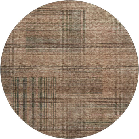 8' Rust And Gray Striped Washable Round Rug With UV Protection