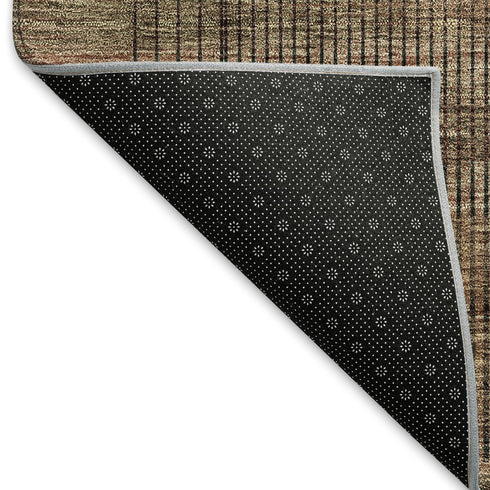 8' Rust And Gray Striped Washable Round Rug With UV Protection