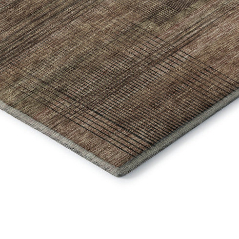 8' Rust And Gray Striped Washable Round Rug With UV Protection
