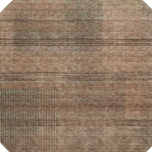 8' Rust And Gray Striped Washable Round Rug With UV Protection