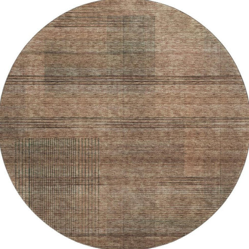 8' Rust And Gray Striped Washable Round Rug With UV Protection