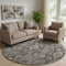 8' Chocolate Beige And Gray Damask Washable Round Rug With UV Protection