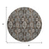 8' Chocolate Beige And Gray Damask Washable Round Rug With UV Protection