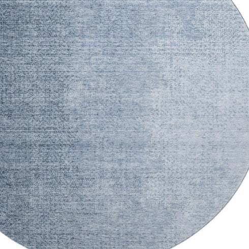 8' Blue And Ivory Ombre Washable Round Rug With UV Protection
