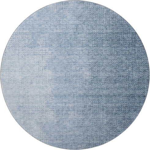 8' Blue And Ivory Ombre Washable Round Rug With UV Protection