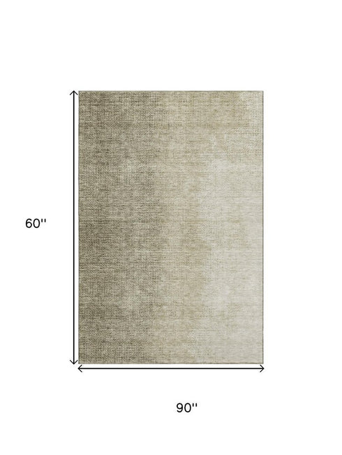 5' X 8' Brown And Beige Ombre Washable Area Rug With UV Protection
