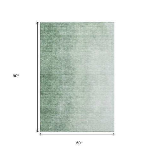 5' X 8' Green And Ivory Ombre Washable Area Rug With UV Protection