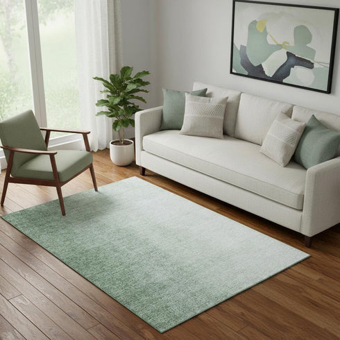 5' X 8' Green And Ivory Ombre Washable Area Rug With UV Protection
