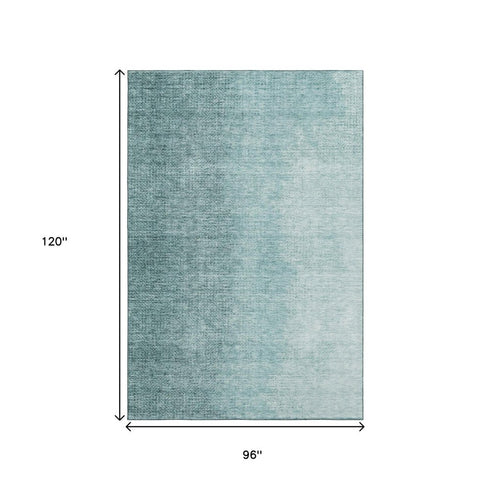 8' X 10' Teal And Ivory Ombre Washable Area Rug With UV Protection