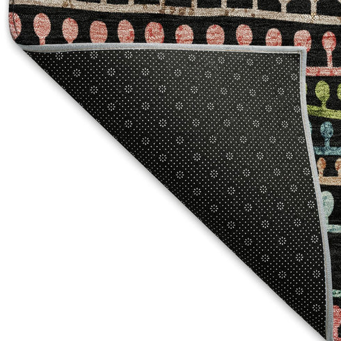 5' X 8' Black Green And Red Striped Washable Area Rug With UV Protection