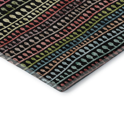 5' X 8' Black Green And Red Striped Washable Area Rug With UV Protection