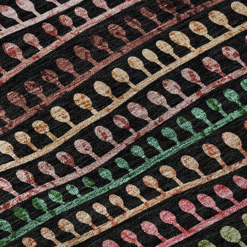 5' X 8' Black Green And Red Striped Washable Area Rug With UV Protection