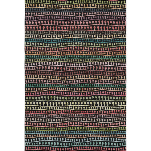 8' X 10' Black Green And Red Striped Washable Area Rug With UV Protection