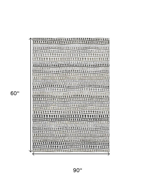 5' X 8' Ivory Brown And Gray Striped Washable Area Rug With UV Protection