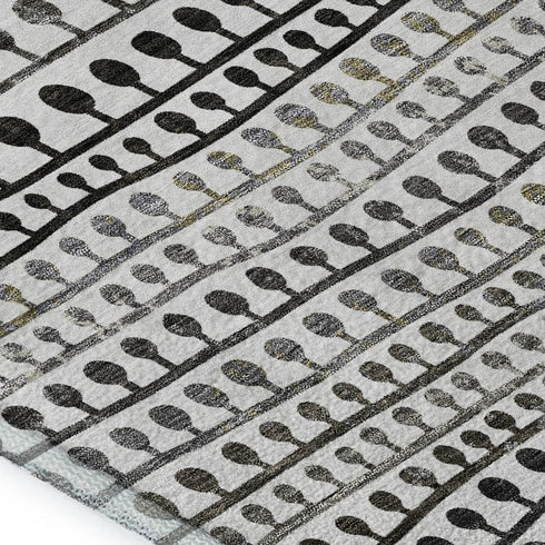 5' X 8' Ivory Brown And Gray Striped Washable Area Rug With UV Protection