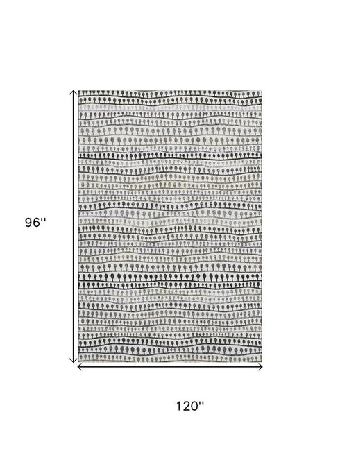 8' X 10' Ivory Brown And Gray Striped Washable Area Rug With UV Protection