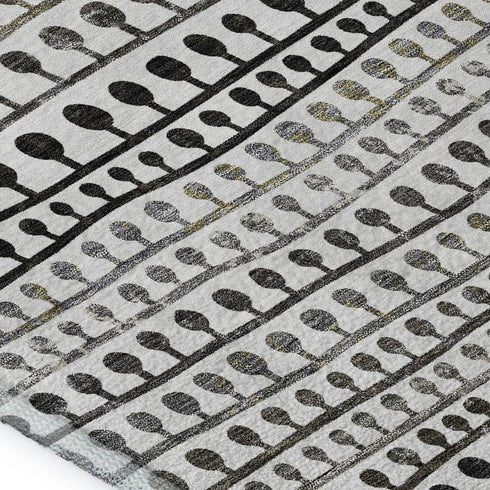 8' X 10' Ivory Brown And Gray Striped Washable Area Rug With UV Protection