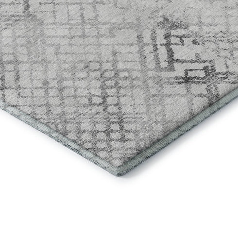 5' X 8' Gray And Silver Abstract Geometric Washable Area Rug With UV Protection