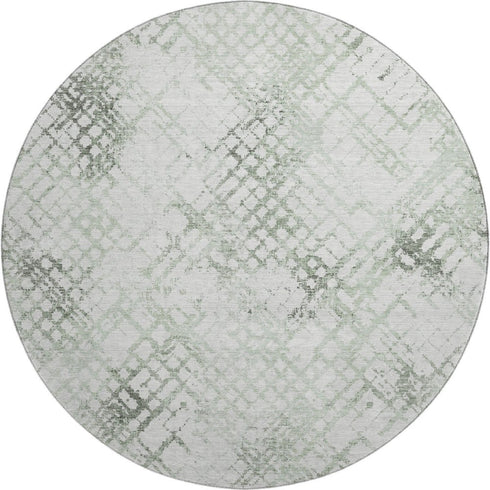 8' Green And Ivory Abstract Geometric Washable Round Rug With UV Protection