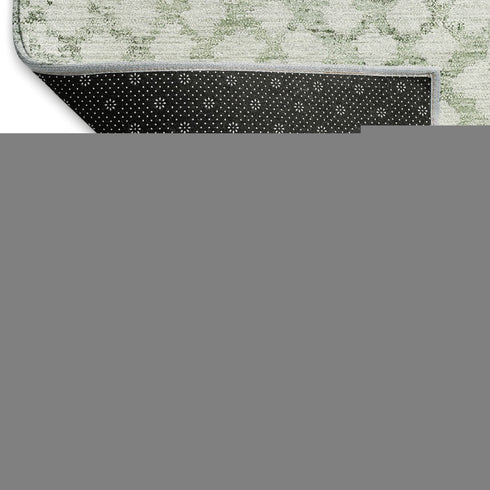 8' Green And Ivory Abstract Geometric Washable Round Rug With UV Protection