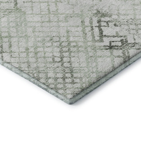 8' Green And Ivory Abstract Geometric Washable Round Rug With UV Protection