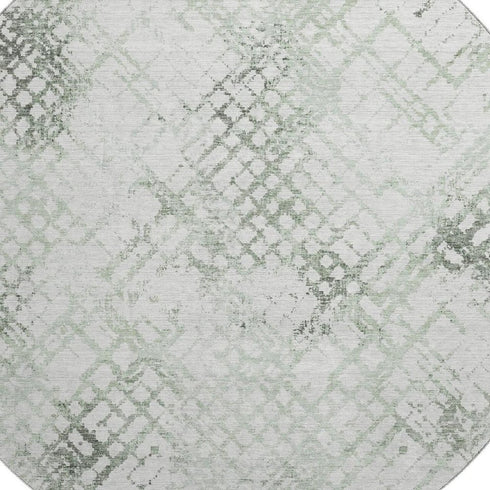8' Green And Ivory Abstract Geometric Washable Round Rug With UV Protection