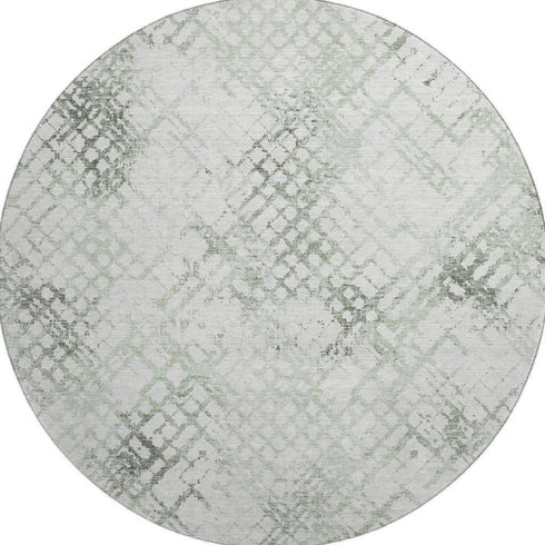 8' Green And Ivory Abstract Geometric Washable Round Rug With UV Protection