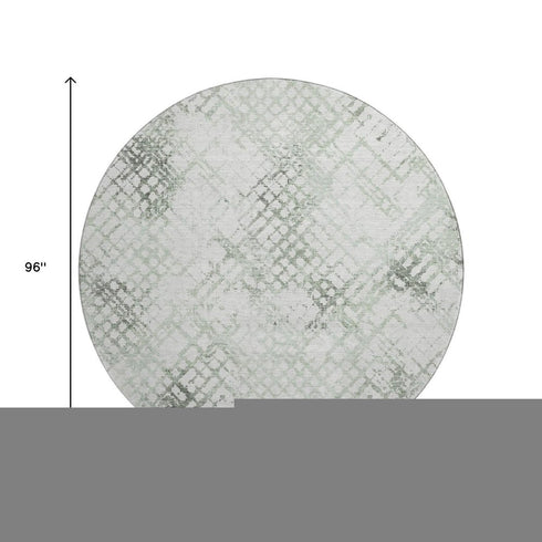 8' Green And Ivory Abstract Geometric Washable Round Rug With UV Protection
