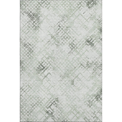 9' X 12' Green And Ivory Abstract Geometric Washable Area Rug With UV Protection