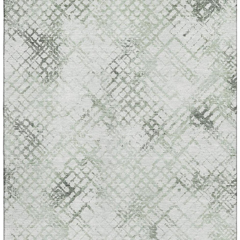 9' X 12' Green And Ivory Abstract Geometric Washable Area Rug With UV Protection