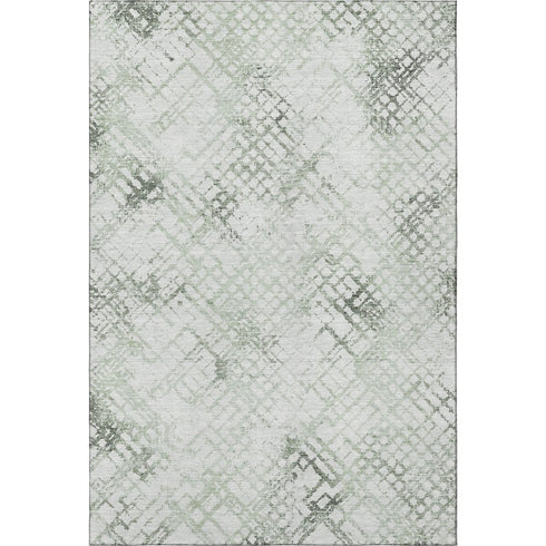 9' X 12' Green And Ivory Abstract Geometric Washable Area Rug With UV Protection