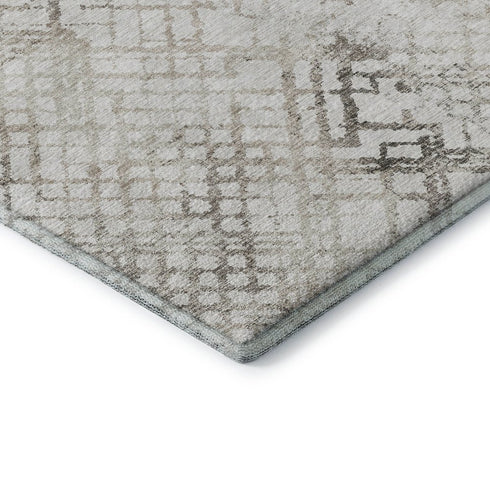 8' Taupe And Ivory Abstract Geometric Washable Round Rug With UV Protection