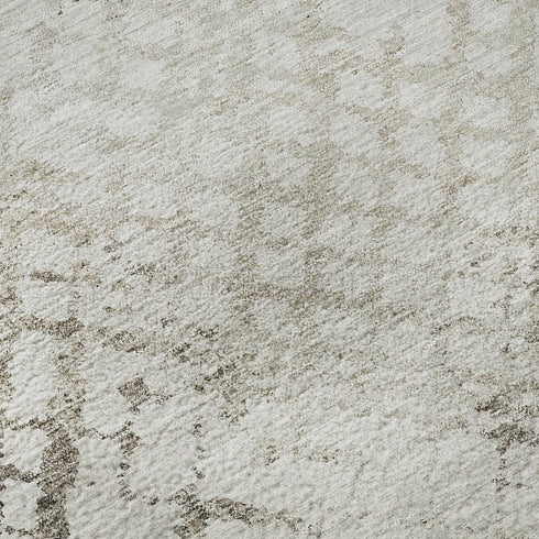 8' Taupe And Ivory Abstract Geometric Washable Round Rug With UV Protection