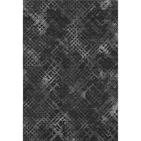 5' X 8' Charcoal And Ivory Abstract Geometric Washable Area Rug With UV Protection