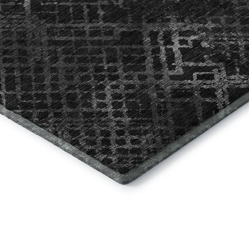 5' X 8' Charcoal And Ivory Abstract Geometric Washable Area Rug With UV Protection