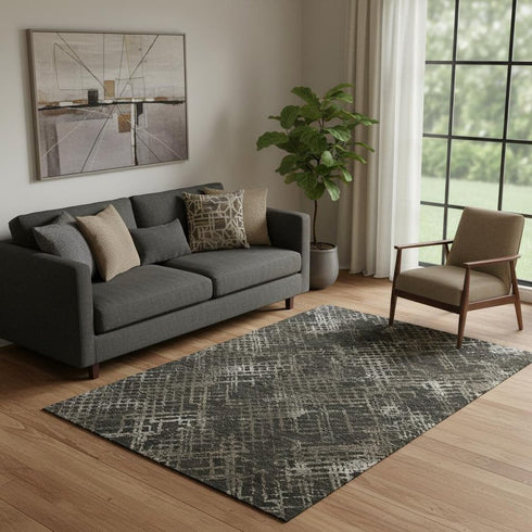 5' X 8' Brown And Ivory Abstract Geometric Washable Area Rug With UV Protection