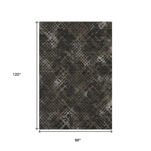 8' X 10' Brown And Ivory Abstract Geometric Washable Area Rug With UV Protection