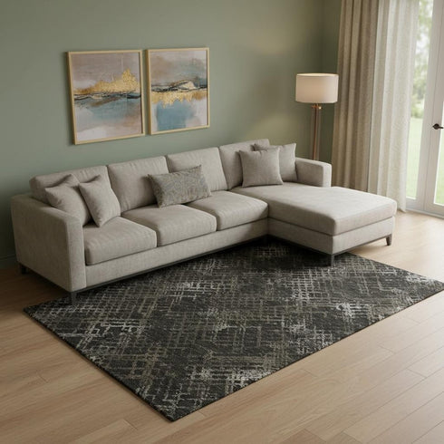 8' X 10' Brown And Ivory Abstract Geometric Washable Area Rug With UV Protection