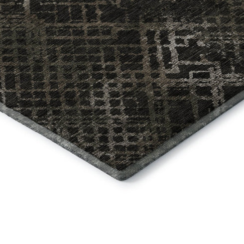 8' X 10' Brown And Ivory Abstract Geometric Washable Area Rug With UV Protection